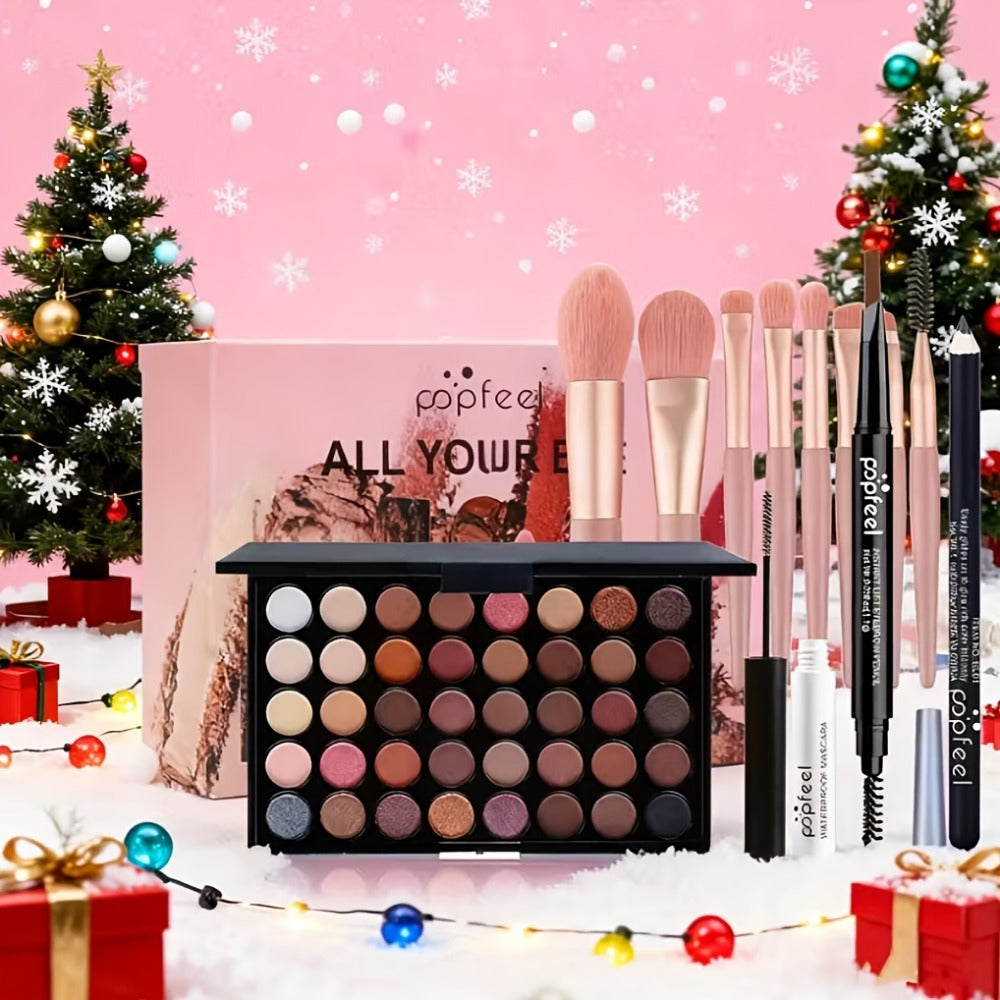 Makeup Gift Set POPFEEL 29-Color Eyeshadow Palette + Mascara + Eyeliner + Brow Pencil + Highlighter Powder + 7-Piece Brush Set | Complete Eye & Face Kit for All Skin Types | Beginn - product image 7