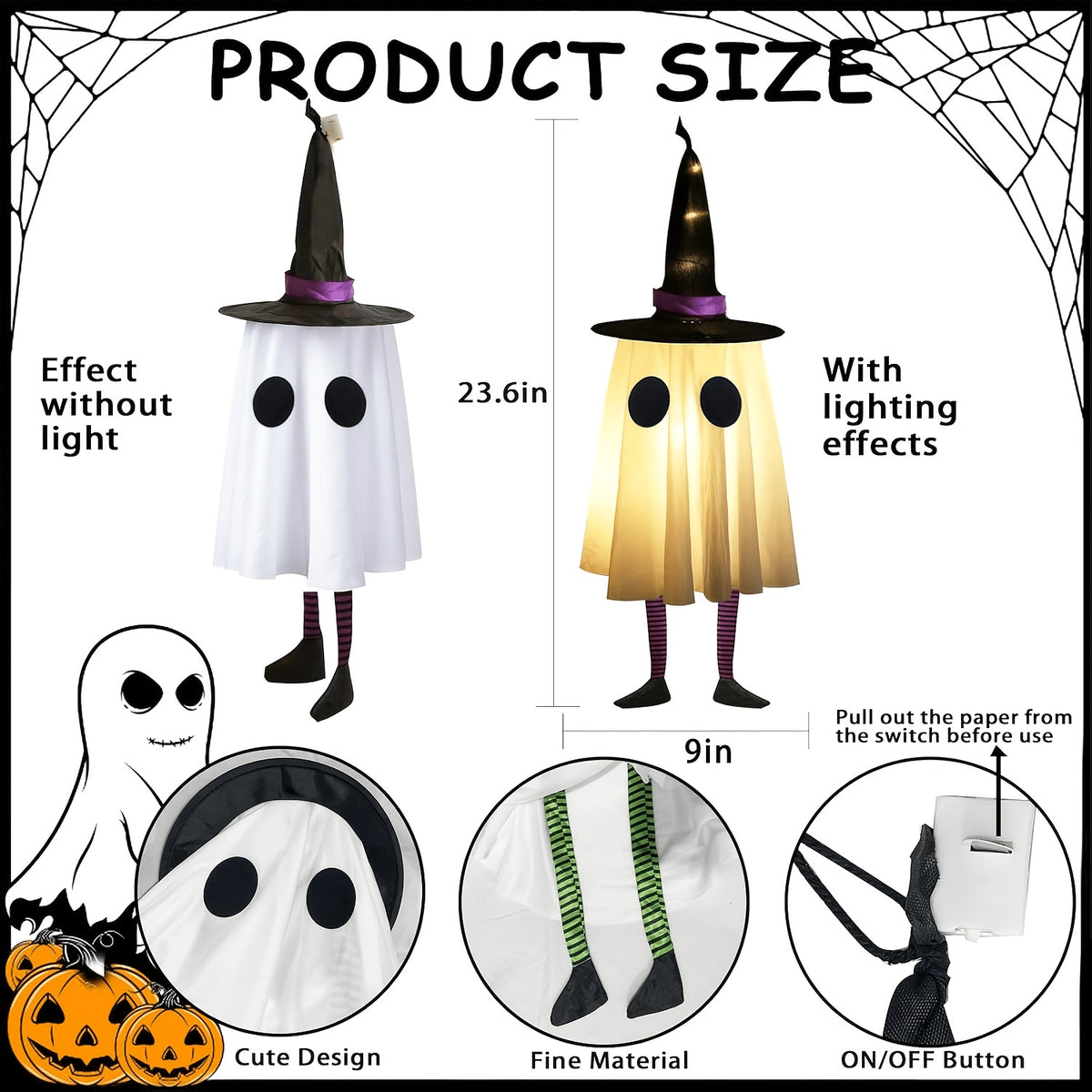 3pcs Halloween Hanging Decorations, Outdoor Hanging Ghosts with Witch Hats and Glowing Lights; Suitable for Yards, Patios, Gardens, and Trees - product image 3