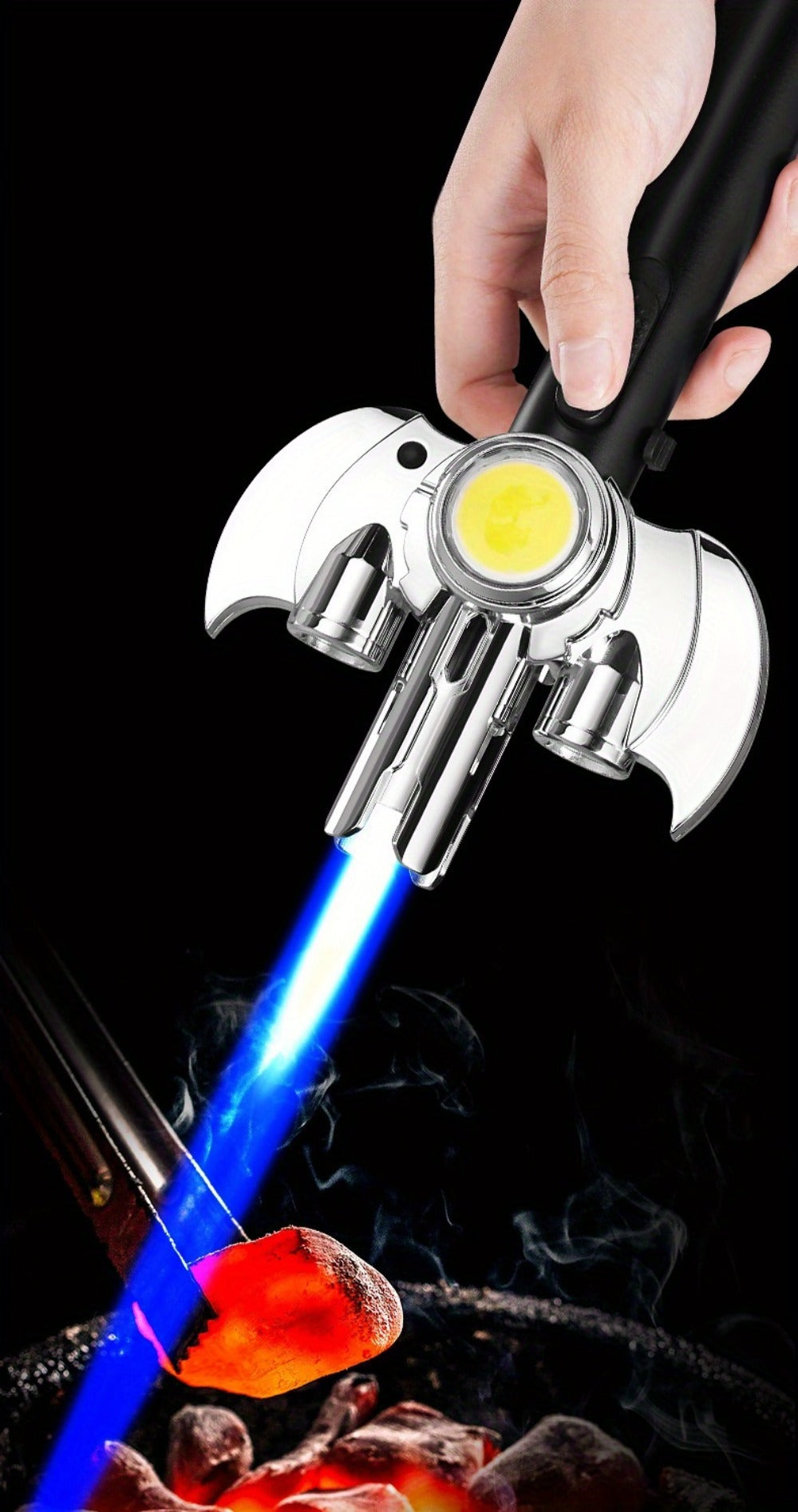 Torch Lighter Metal Jet Flame, Large Windproof Butane Torch with COB Light, High-Power Refillable Flamethrower for Barbecue, Baking, Camping, Moxibustion & Outdoor Use – Black & Si - product image 11