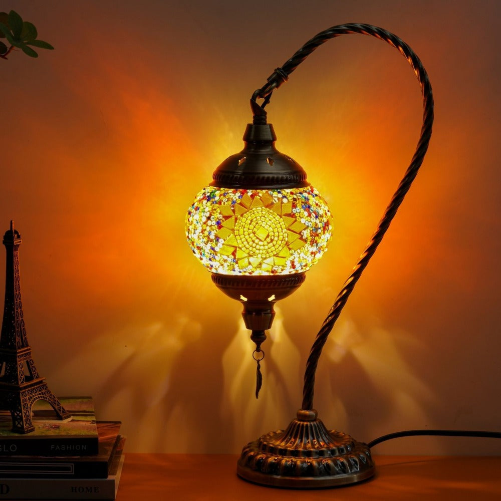 Mosaic Table Lamp Turkish Moroccan Style Handmade Swan Neck Glass Bedside Lamp 3 Color Modes LED Bulb Included Metal Base for Bedroom Living Room - product image