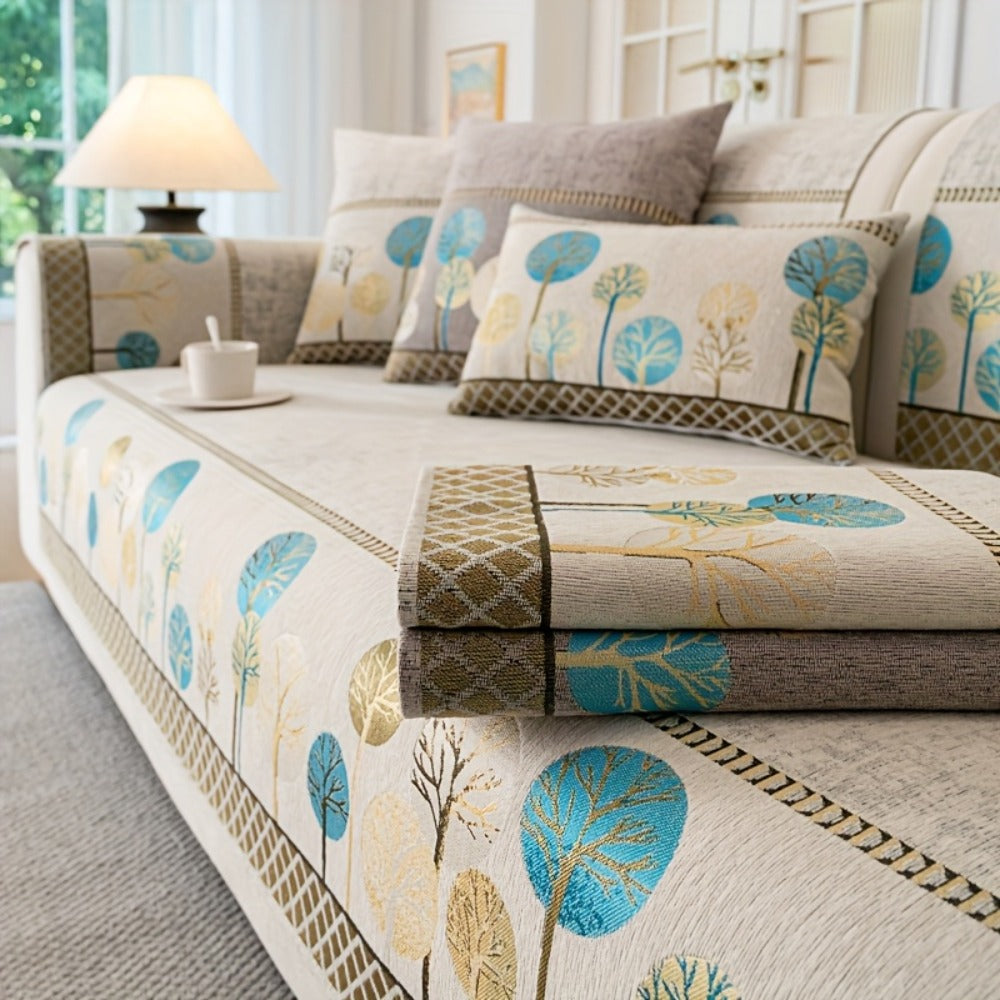 Sofa Couch Cover Light Luxury Geometric Embroidery 1pc - Knit Anti-Slip Four Seasons Universal Pet Friendly Furniture Protection Slipcover | Grey Blue White | Single 2-Seat Living  - product image 18