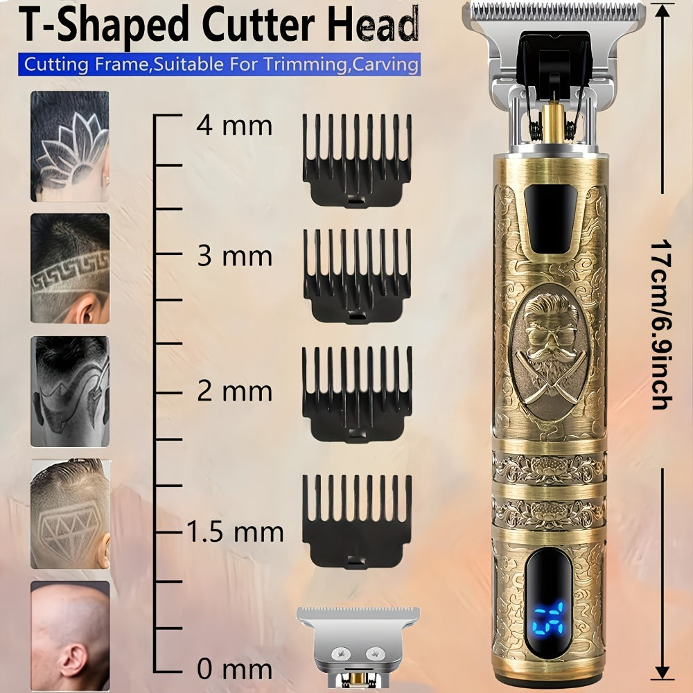 LED Hair Trimmer for Men - T-Blade USB Rechargeable 2000mAh, Vintage Dragon & Mustache Design, 4 Guide Combs, Cordless Precision Grooming, Holiday Gift for Him - product image 6
