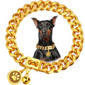 19mm Gold Plated Stainless Steel with Snap Lock, 6 Sizes for Puppy Small Medium Large Dogs | Cuban Link Dog Chain Collar - product image