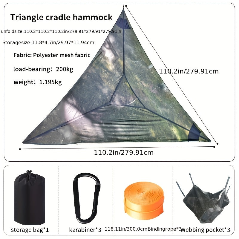 Outdoor Triangle Hammock Multi-Person – Sturdy Hanging Hammock for Adults & Kids – Large Aerial Tree Tent, Mesh Swing Camping Hammock for Backyard, Camping & Relaxing