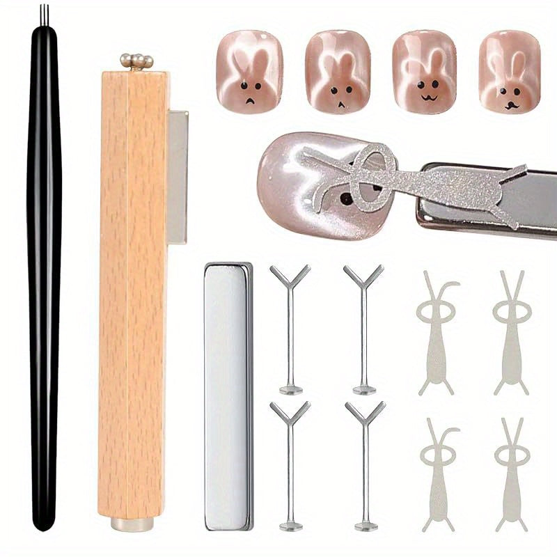 Cat Eye Nail Magnet Set 11pcs - 3-in-1 Magnet Stick with Heart & Bunny Designs, Strong Magnetic Tool for Cat Eye Gel Polish Nail Art, Professional Salon & Home DIY Nail Art Gift - product image 12