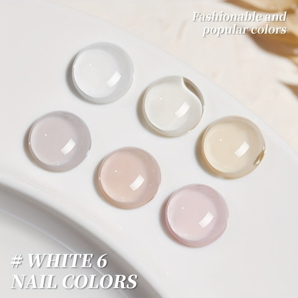 Gel Nail Polish Set 6 Colors White Shades Gentle White Collection - Milk Tea Cherry Blossom Pink Soak Off UV LED Long Lasting Spring Summer Nail Art Gel Polish for Women Salon Home - product image 8