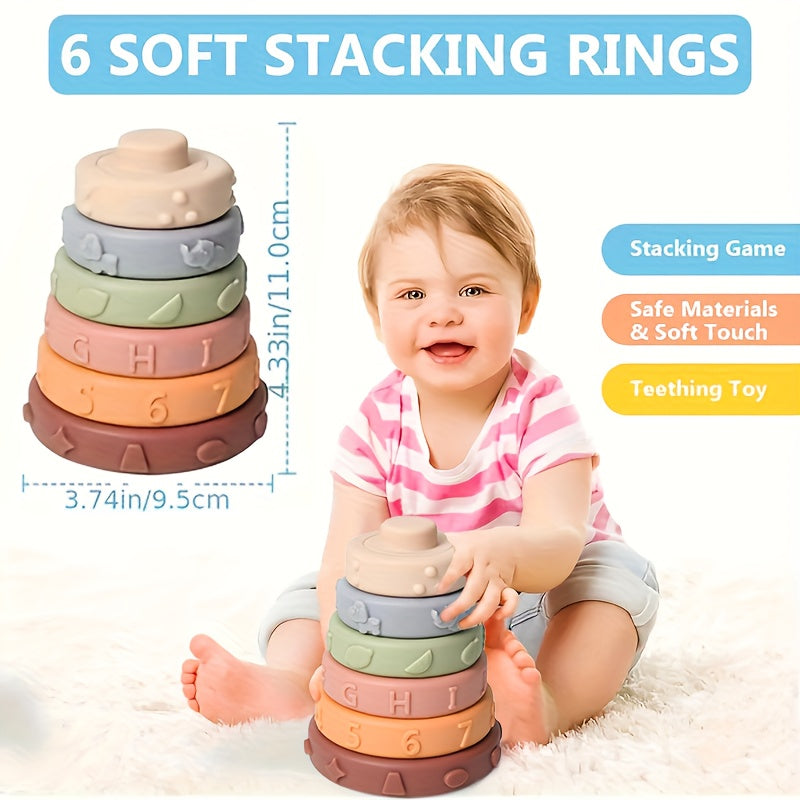 Hand-Eye Coordination & Fine Motor Skills Activity Kit with Soft Cloth Book, Spinning Top & Stacking Cups, Birthday Easter Baby Shower Gift – Sensory Stacking Toy Set 3-in-1 for Toddlers & Babies
