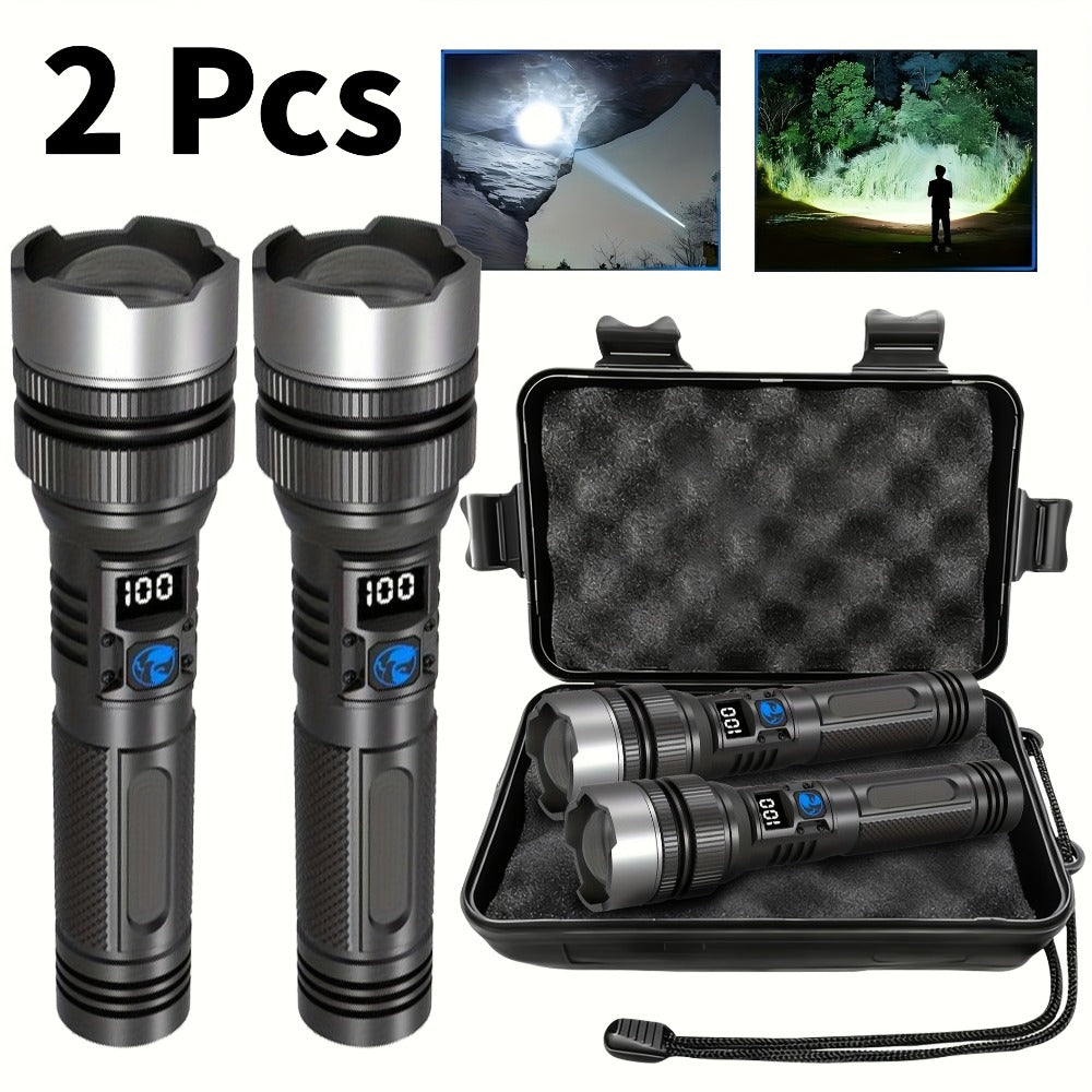 LED Flashlight Rechargeable 1000 Lumen – 2-Pack Super Bright Tactical Flashlight with Digital Display, Camping Fishing Hunting Emergency Lighting, Gift Box Included, Father's Day G - product image