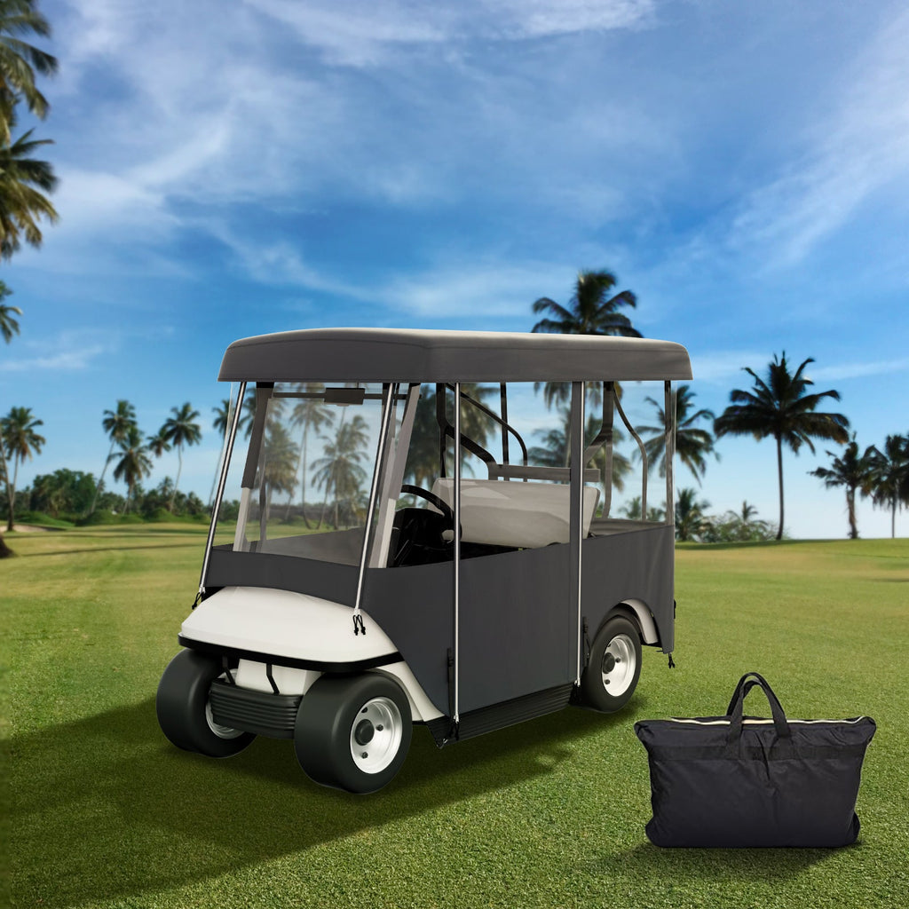 Golf Cart Enclosure 4-Person 300D Waterproof Driving Cover 4-Sided with Transparent PVC Windows Zippered Doors UV-Resistant All-Weather Golf Cart Rain Cover Fits 86 Inch Carts for Everyday Use