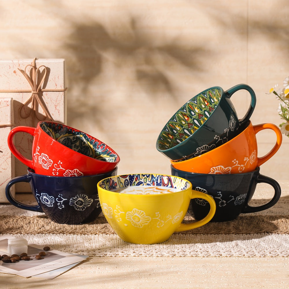 Bohemian Ceramic Coffee Mugs Set of 6 – 15 Oz Large Capacity Breakfast Mug – Microwave Safe for Hot & Cold Drinks – Unique Boho Drinkware Gift for Halloween, Thanksgiving & Christm - product image 9