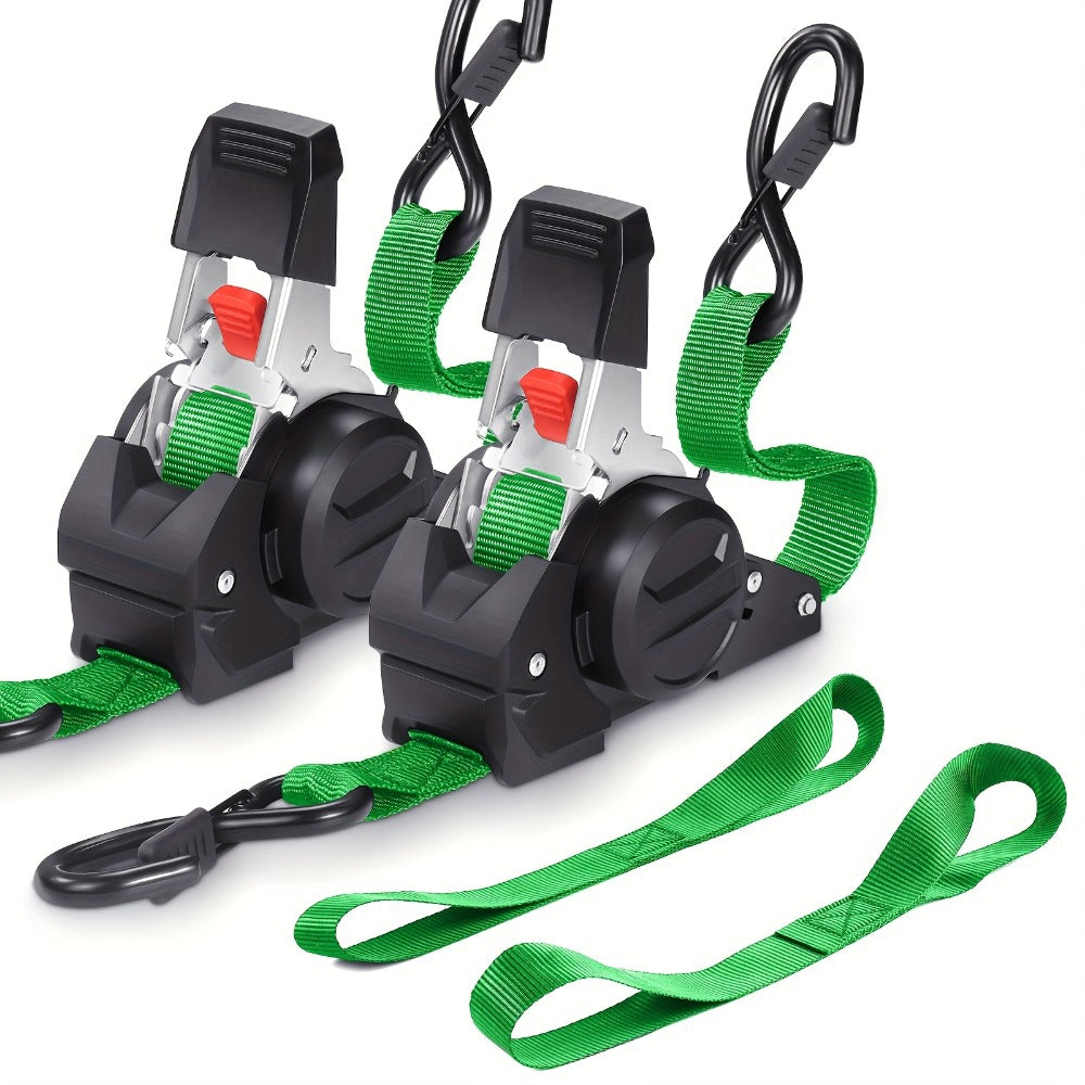 Retractable Ratchet Straps with Extension Strap – Heavy Duty Auto Self-Retracting Tie Down Cargo Straps for Truck Trailer Motorcycle Moving & Appliances - product image 2