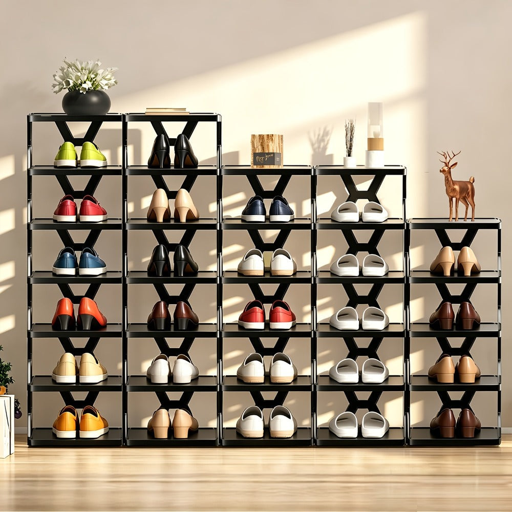 Shoe Rack Organizer 6 or 9 Tier - Space Saving Folding Shoe Rack for Hallway Doorway Bedroom Dorm, Narrow Entryway Shoe Storage, Black or White - product image