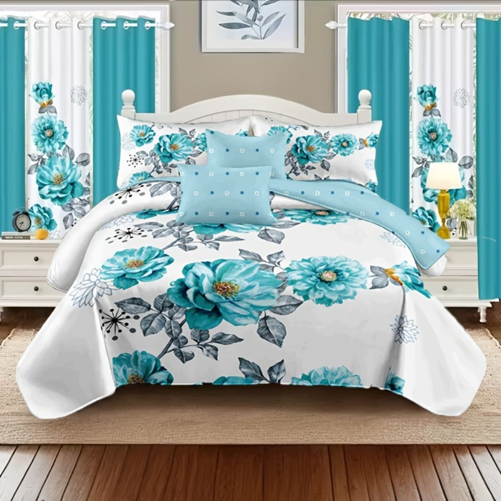 Teal Floral Comforter Set Twin Queen King Gradient Oil Painting Style Botanical Luxury Quilt Bedding Soft Microfiber All Season Bed in a Bag Gift - product image 5