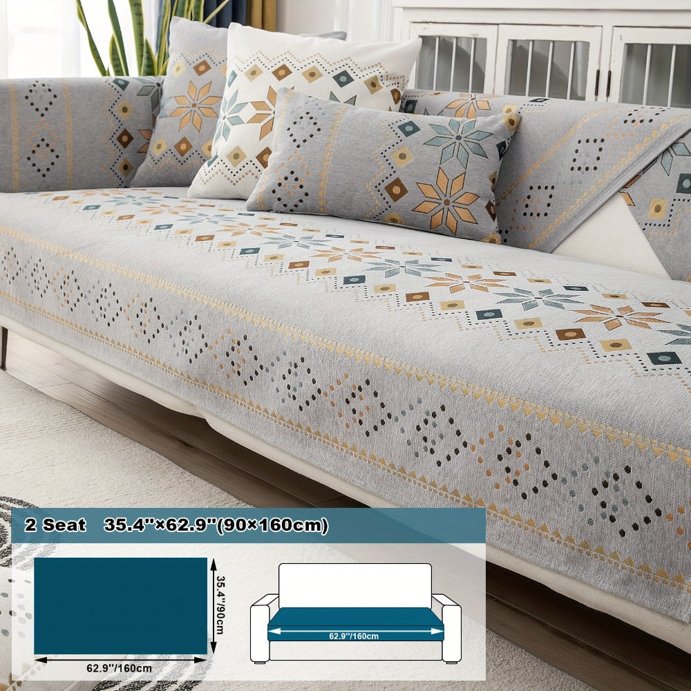 Bohemian Chenille Sofa Cover | Geometric Print Non-Slip Couch Slipcover, Thick Plush Boho Style, 1 to 4 Seat, Armrest & Backrest, Machine Washable, Sectional Sofa Protector - product image 16