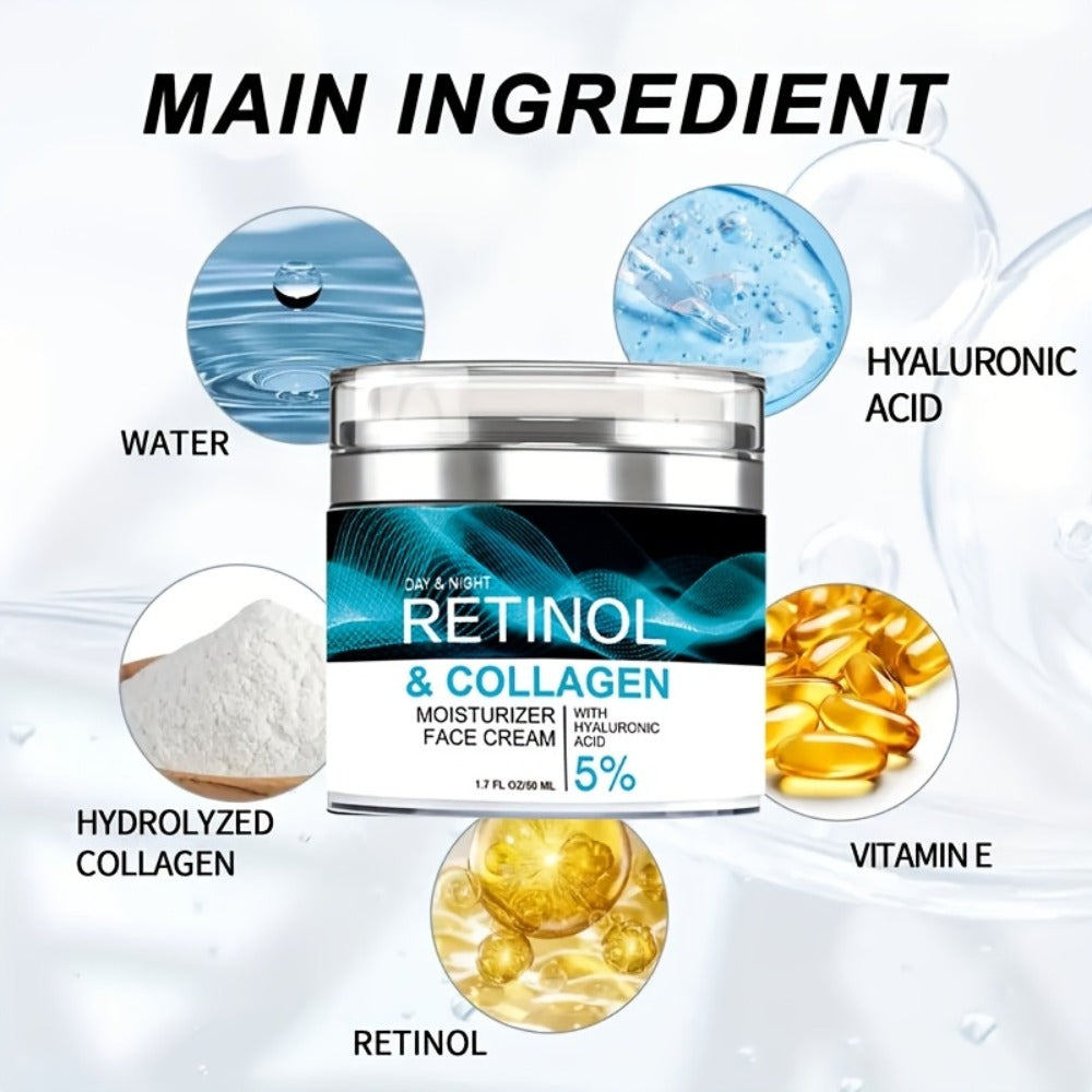 Retinol Moisturizing Cream Collagen Hyaluronic Acid Vitamin C+E Advanced Anti-Aging Face Body Hand Cream All Skin Types Day Night Use 1.69 oz Women - product image 2