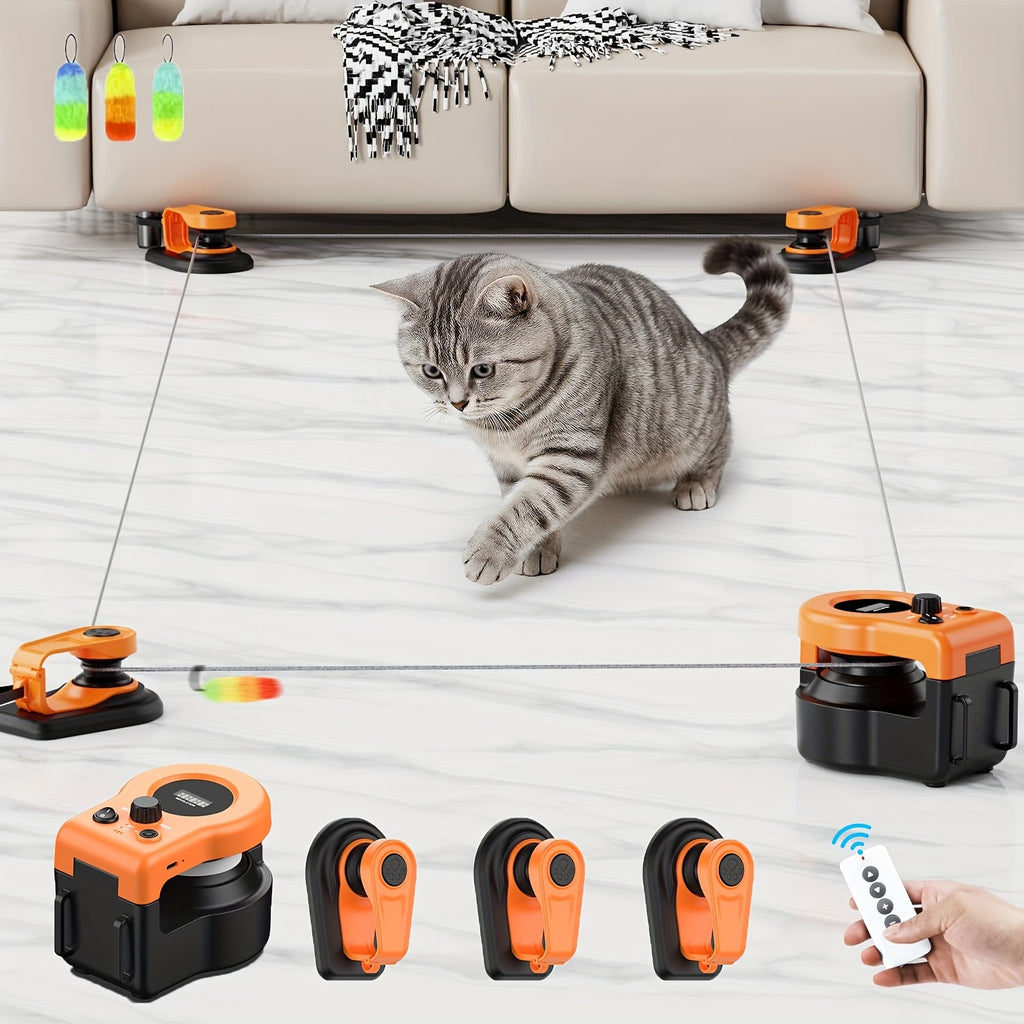 Electric Feather Mouse Lure Coursing Machine with DIY Track, Mouse Sounds, Auto Timer, Boredom Buster for Indoor Cats Kittens, 2 Speed Modes | Interactive Cat - product image