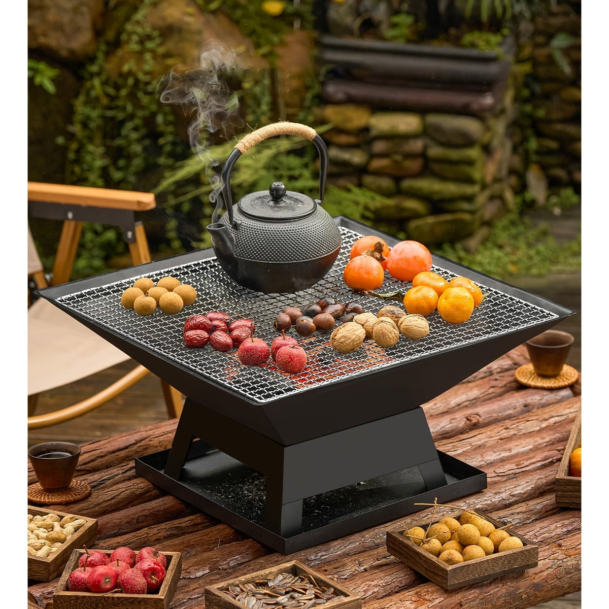 Outdoor Fire Pit 18.5 Inch Heavy Duty BBQ Grill Bowl with Combustion Grate Ash Collector Fireproof Cover Charcoal Hook for Backyard Patio Garden Camping - product image 4