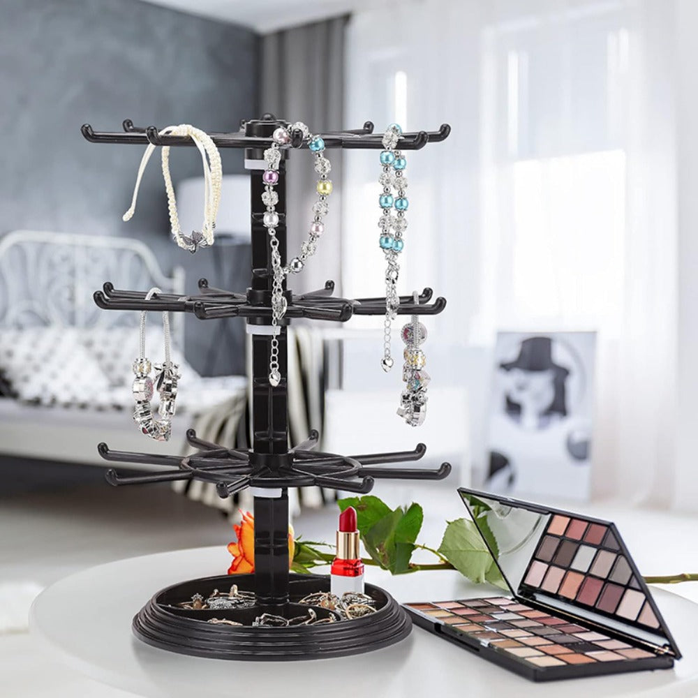 Rotating Jewelry Stand 2-Tier Black – Necklace Bracelet Earring Organizer Display Rack, Plastic Hanging Jewelry Tower for Dressing Table Counter, Keychain Holder, No Electricity Ne - product image 2
