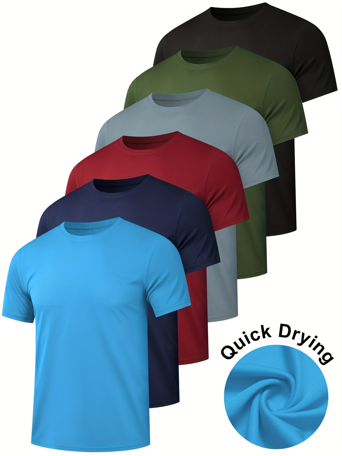 6 Pack Men's Quick Dry Workout Gym T Shirts, Short Sleeve Active Running Athletic Tee Tops - product image