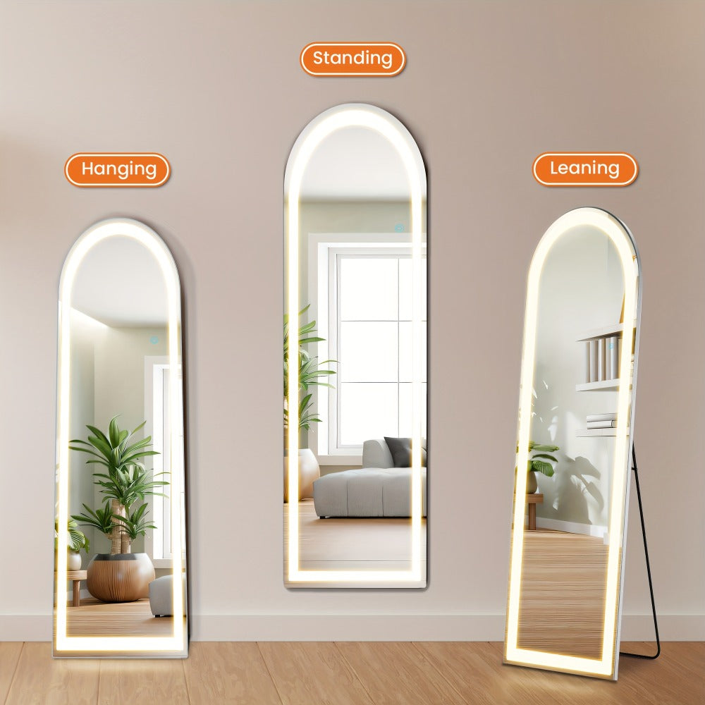 Full Length Mirror with LED Lights & Touch Sensor – 64"x21" Dimmable Smart Floor Mirror, Wall Mount or Freestanding, Slim Modern Frame for Bedroom, Vanity & Dressing Room - product image 6