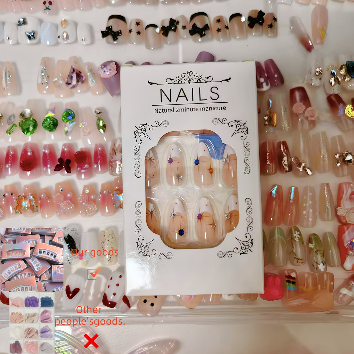 Press On Nails 96 Pieces - Long Fake Nails Random Assorted Designs | Full Cover False Nails for Daily Wear & Holiday, Mix Style Glossy Nail Set for Women Girls, Available in 1 Pack - product image 9