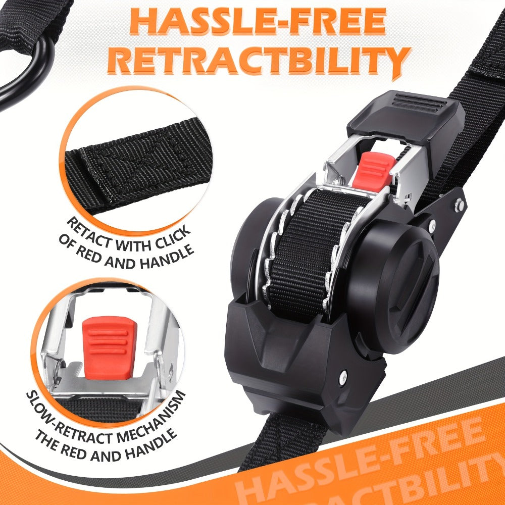 Retractable Ratchet Straps with Extension Strap – Heavy Duty Auto Self-Retracting Tie Down Cargo Straps for Truck Trailer Motorcycle Moving & Appliances - product image 4