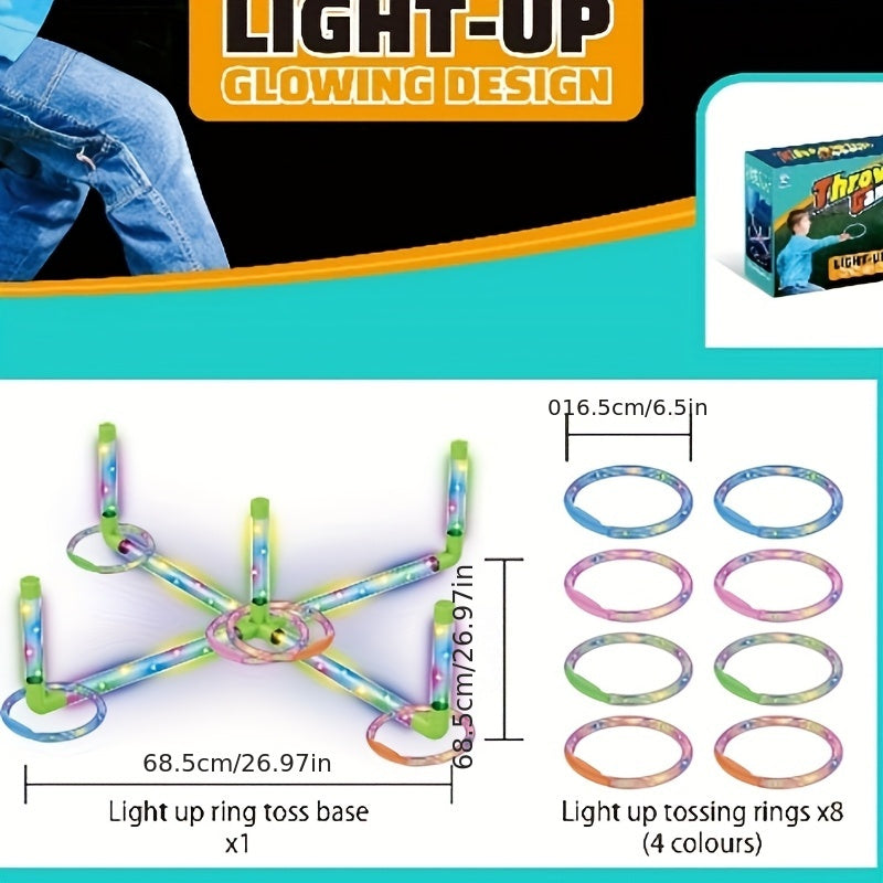 LED Glow Ring Toss Game – Indoor Outdoor Lawn Game for Kids & Family – Glowing Ring Toss Set for Game Night Parties Kindergarten Educational Fun Competition Backyard Play