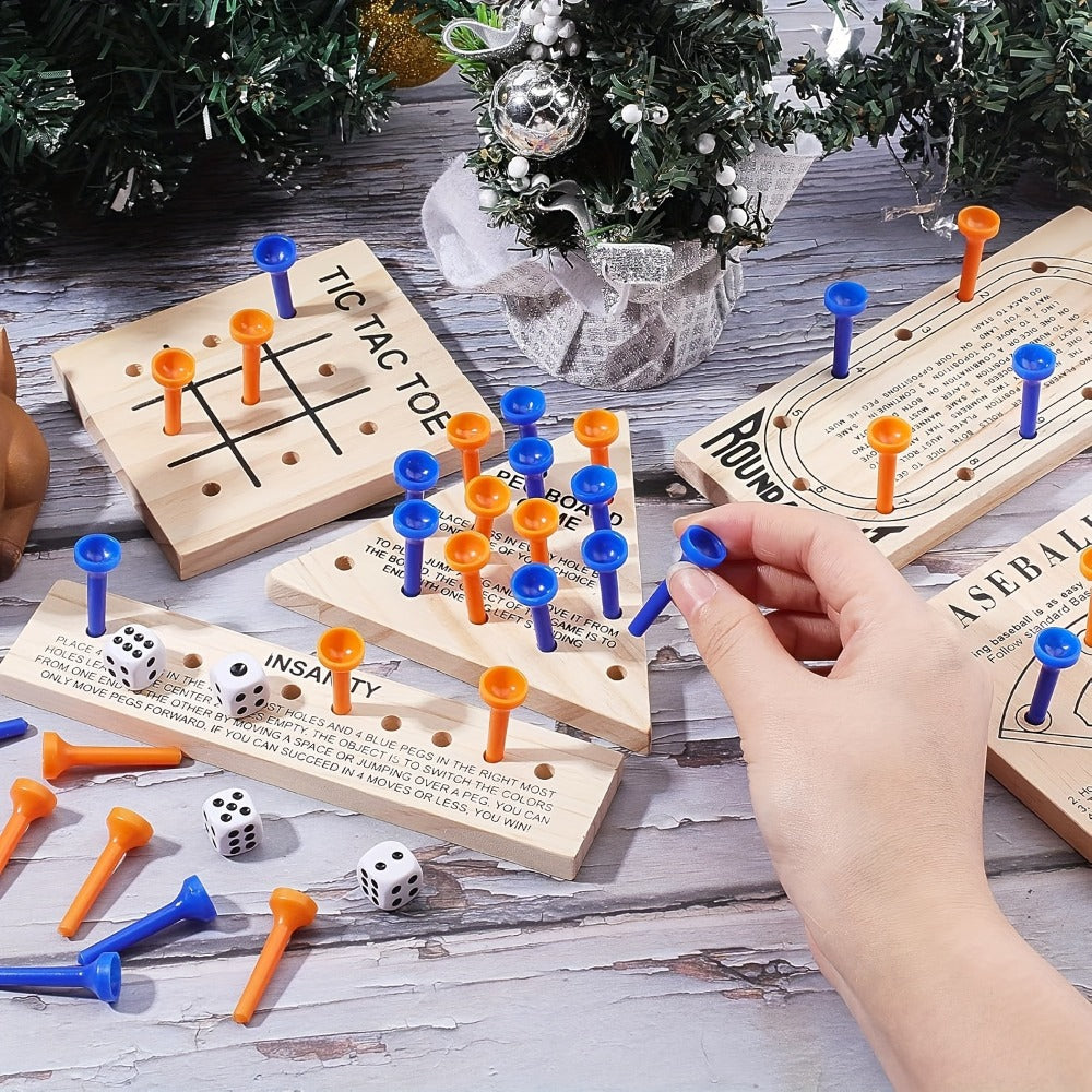 Wooden Board Game Set 5-in-1 | Luban Lock Puzzle Brain Games with Peg Board, Dice & Plastic Pieces, Classic Family Strategy Games Kit for Kids Adults - product image 6