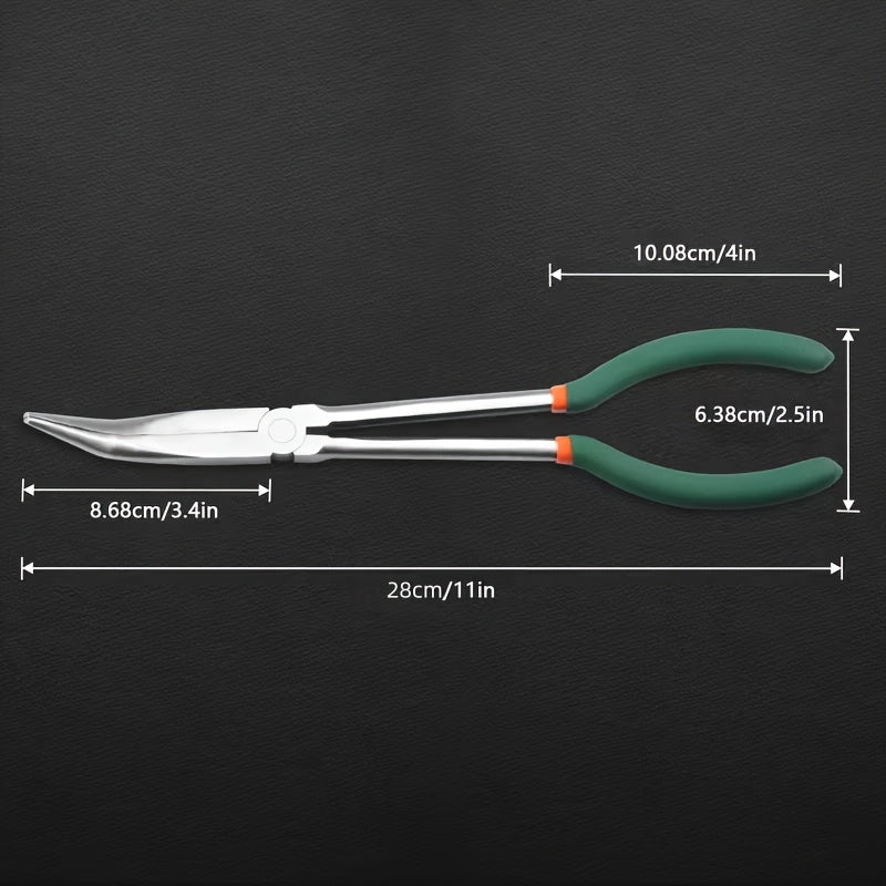 O-Ring Hook Remover Needle Nose Pliers for Saltwater Freshwater Fishing, Non-Slip Handle, Lightweight Angler Tool, Orange & Green | Long Nose Fishing Pliers 11 Inch 45-Degree Angle Bent