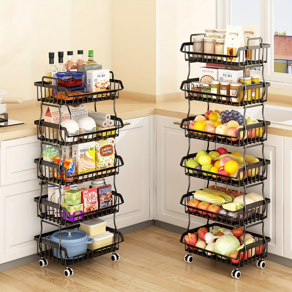 6-Tier Stackable Metal Wire Storage Basket Organizer with Wheels - Rolling Kitchen Pantry Rack for Fruits Vegetables Utensils, Space-Saving Open Shelf - product image 4