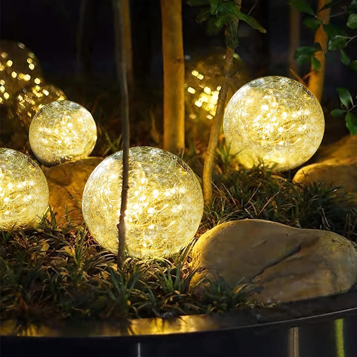 Solar Garden Globe Lights 4 Pack Cracked Glass Ball Outdoor Solar Sphere Lights with 30 LED Warm White IP65 Waterproof Auto On Off for Garden Patio Lawn Yard Pathway Christmas Deco - product image 15
