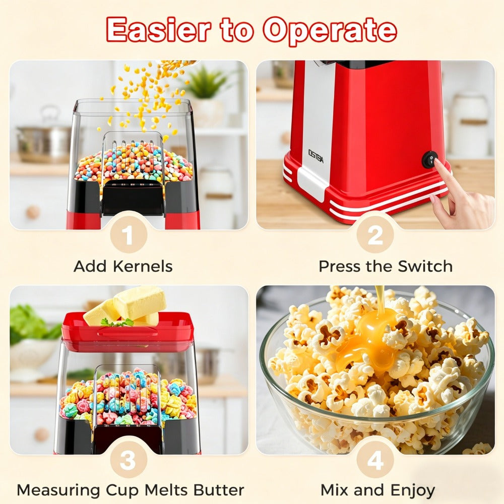 Hot Air Popcorn Popper Maker 16 Cups – Oil-Free Electric Popcorn Machine with Measuring Cup for Kernels & Butter Melting, Healthy Family Snack - product image 4