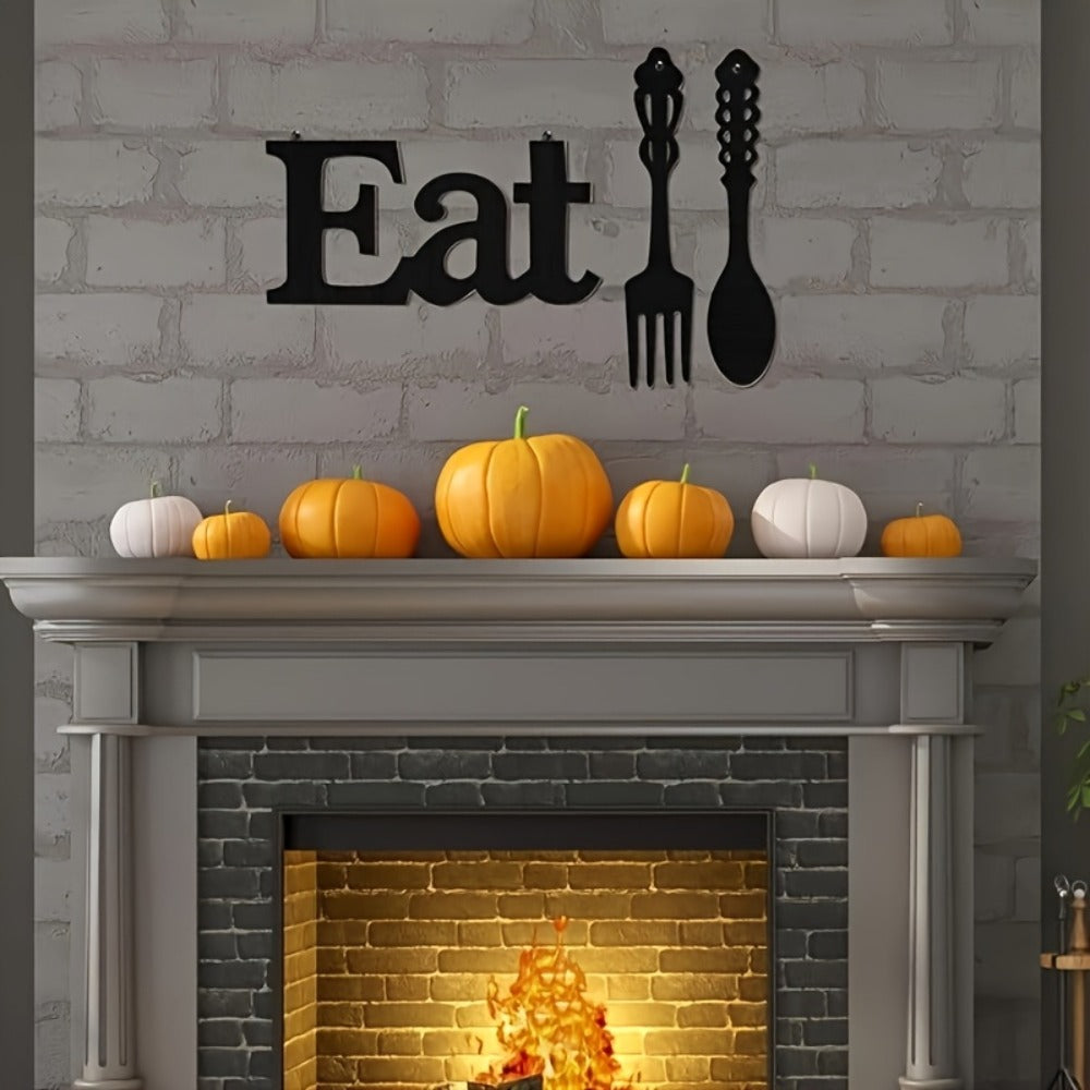 EAT Sign Wall Decor with Fork and Spoon | Rustic Wood Hanging Letters for Kitchen Dining Room | Country Farmhouse Wall Art Wooden EAT Decoration in Black - product image 4