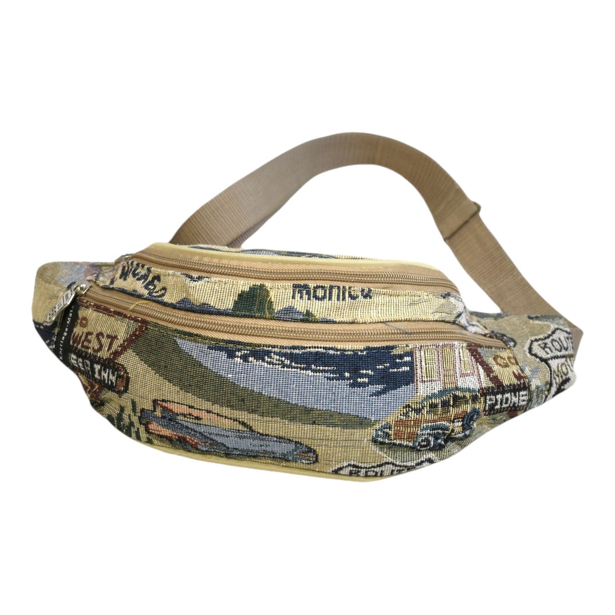 Tapestry Waist Bag Route 66 Vintage | Retro Fanny Pack Canvas Adjustable Strap for Travel Festivals Hiking
