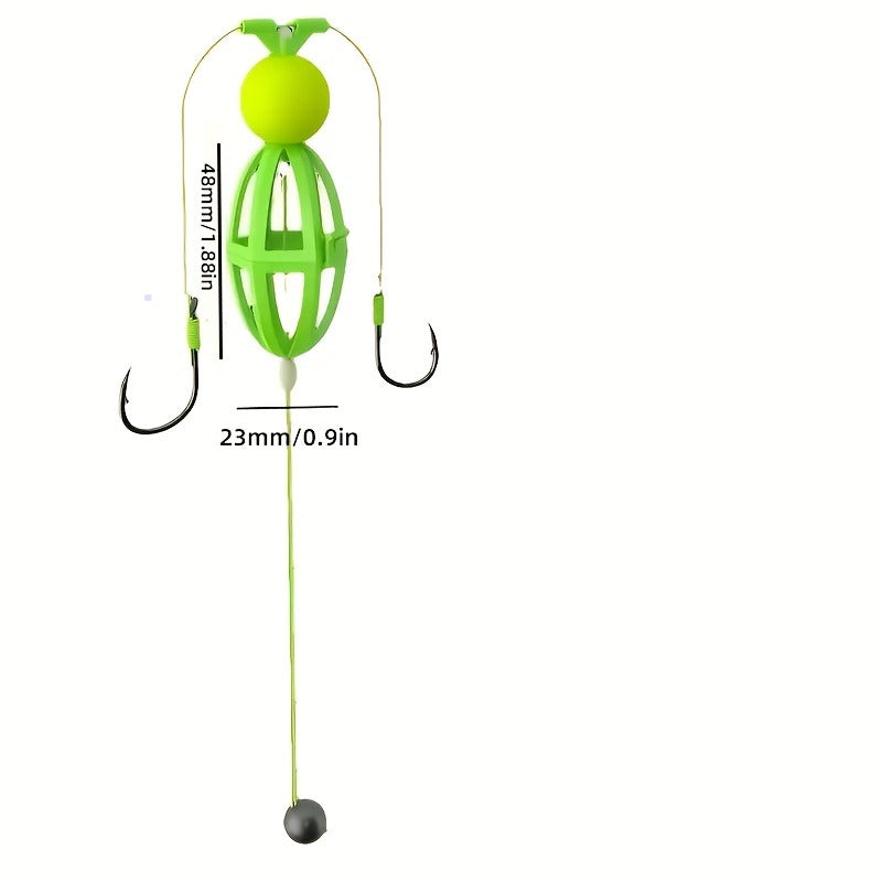 Fishing Hook Cage Set 3pcs Anti-Snag Double Hook Rig with Non-Twist Explosive & Flip Hooks | Carbon Steel Green Lure Fishing Bottom Hanging Prevention, Size - product image 2
