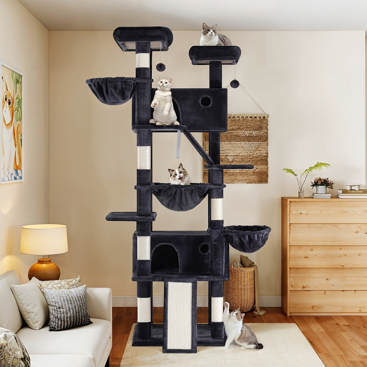Cat Furniture with Sisal Scratching Posts, Plush Perches, Hammock, Basket & Corner Condo Cave, Hanging Toys & Climbing Ramp, Multiple Sizes & Colors | Cat Tree - product image 22
