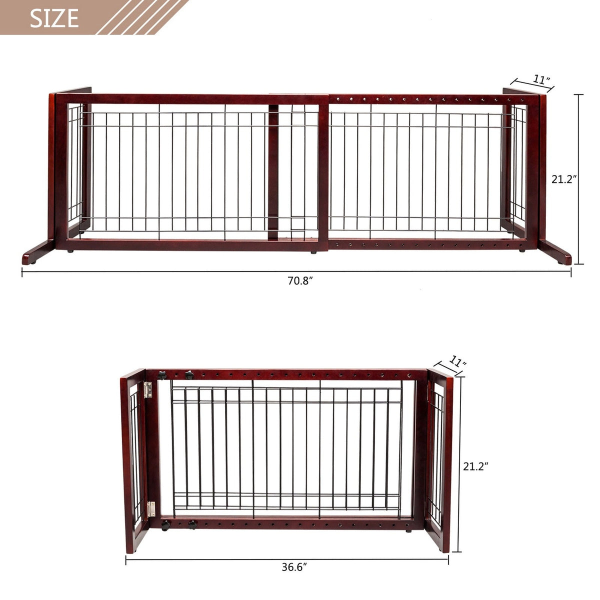 Freestanding Pet Gate for Dogs & Cats | Solid Wood Dog Gate for House, Adjustable 40" to 71" Wide, Indoor Dog Fence for Doorways Stairs Hallways, No-Drill - product image 12