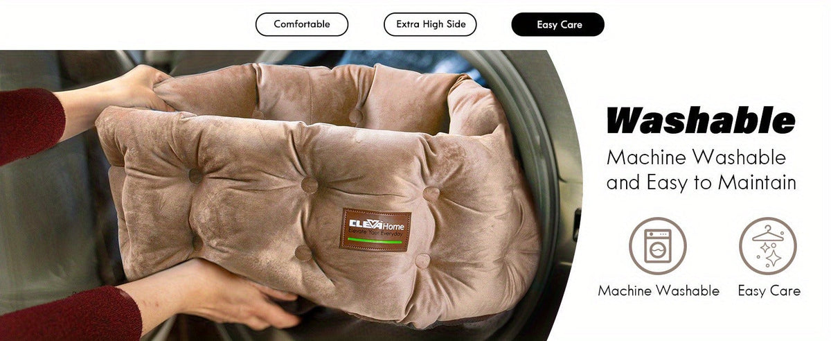 Cat Bed Round Deep Nest for Indoor Cats up to 15lbs | Machine Washable Non-Slip Bottom | Luxurious Velvet Feel Extra High Sides | Cozy Donut Cat Bed 20x20 in - product image 11