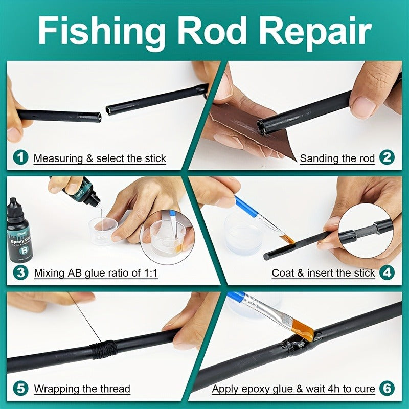 Fishing Rod Repair Kit with Top Rings Guides AB Epoxy Glue Winding Line Textured Paper Complete Rod Break Fix Set Iron Rod Guides Replacement Supplies FRT-02 - product image 7
