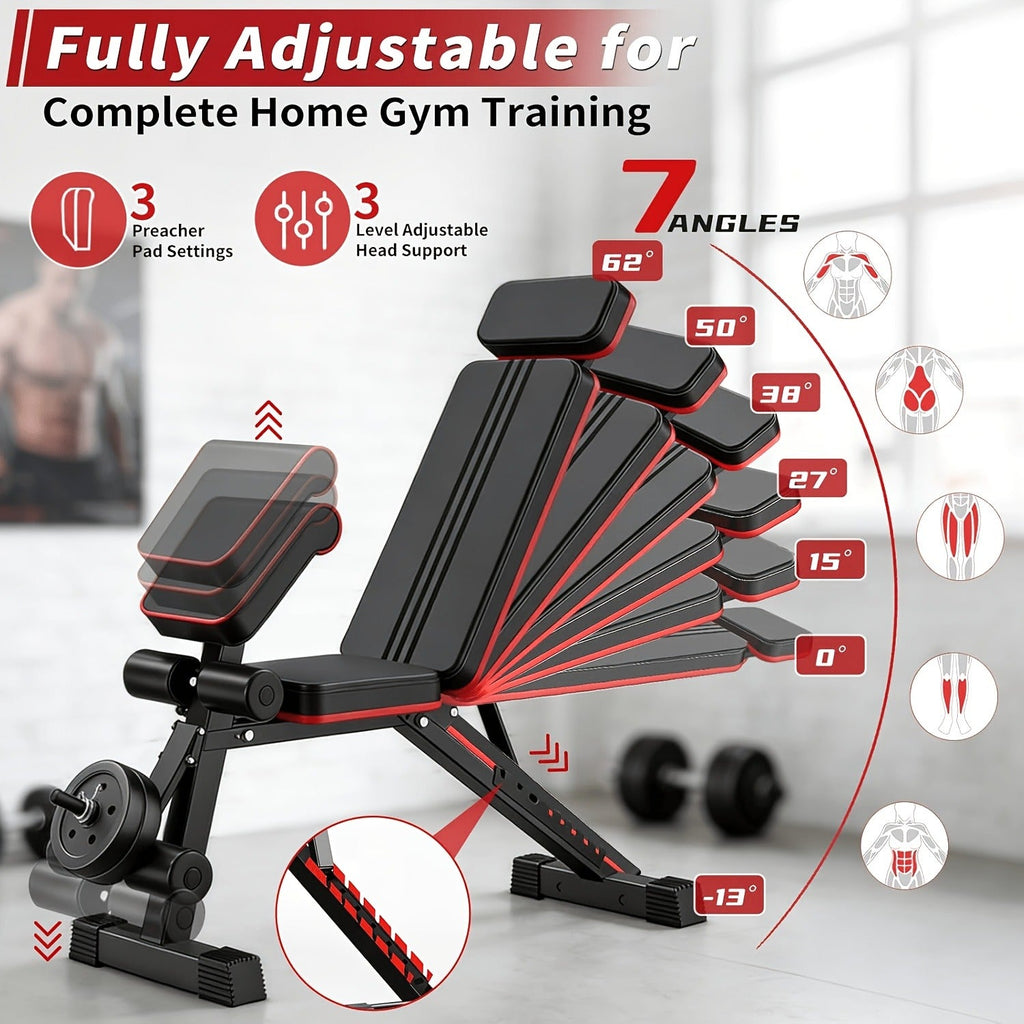 Foldable 14-in-1 Home Gym Dumbbell Bench, 1000 lbs Capacity, Roman Chair with Thick Cushion & Headrest – Adjustable Weight Bench - product image 7