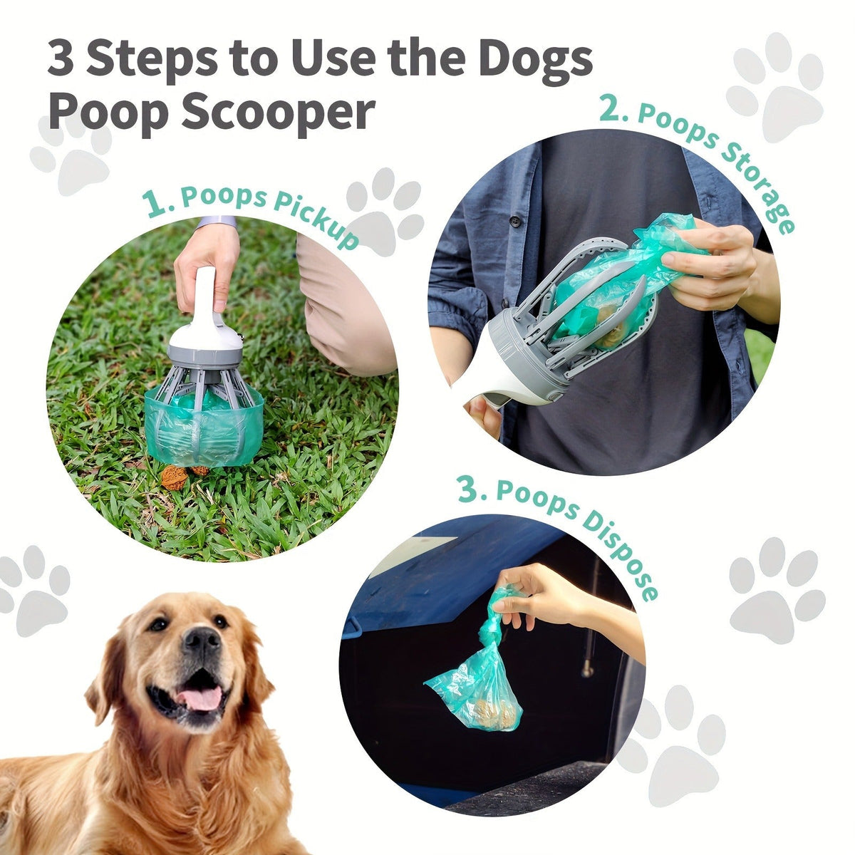 Travel-friendly Hands-Free Hygienic Waste Pick-Up System for Small Medium Large Dogs, Parks & Lawn Use – Dog Pooper Scooper No-Touch 2-in-1 with 75 Waste Bags - product image 5