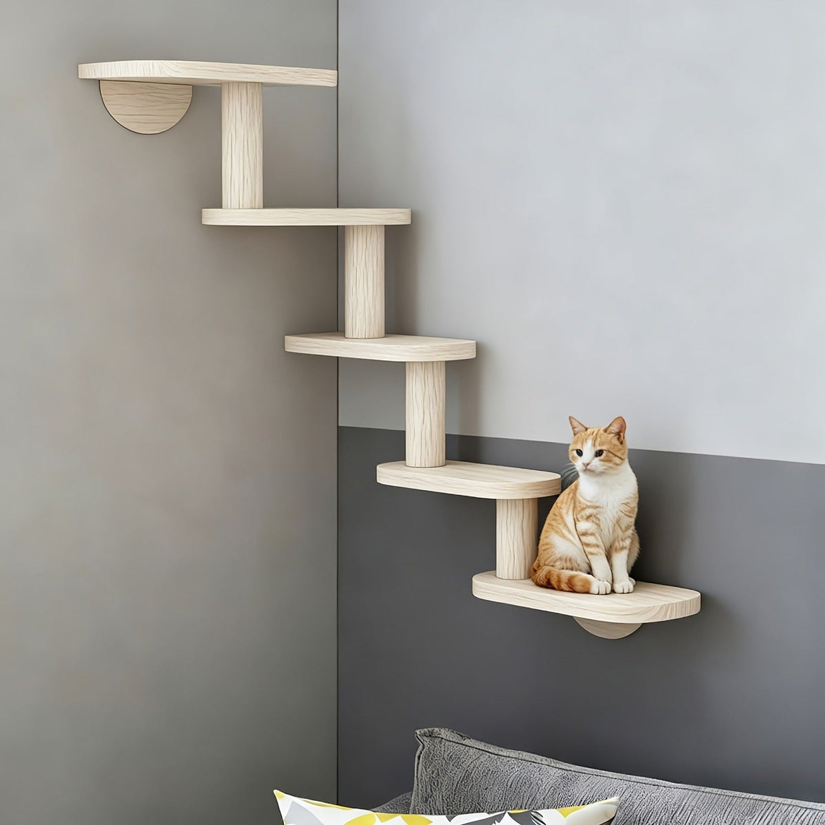 Wall-Mounted Cat Tree 5 Layers Solid Wood Indoor Cat Climbing Frame Jumping Platform Ladder Space-Saving for Small Spaces Multi-Cat Homes Living Room Bedroom - product image 10