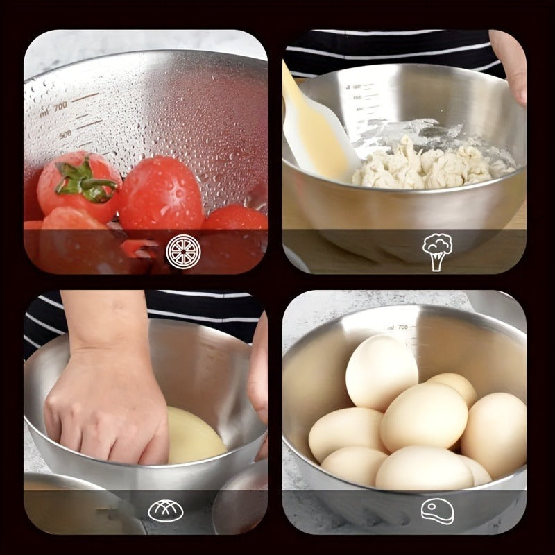Stainless Steel Mixing Bowls Set of 3 – Dishwasher Safe, Long-lasting Metal Bowls – Nesting Kitchen Bowls for Cooking, Baking, Salad Prep & Food Storage
