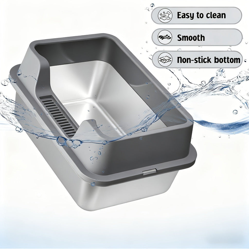 Stainless Steel Cat Litter Box with Scoop – High-Wall Semi-Enclosed Design, Non-Stick Easy Clean Surface, Anti-Leakage Odor Control, 2 Sizes for Kittens - product image 11