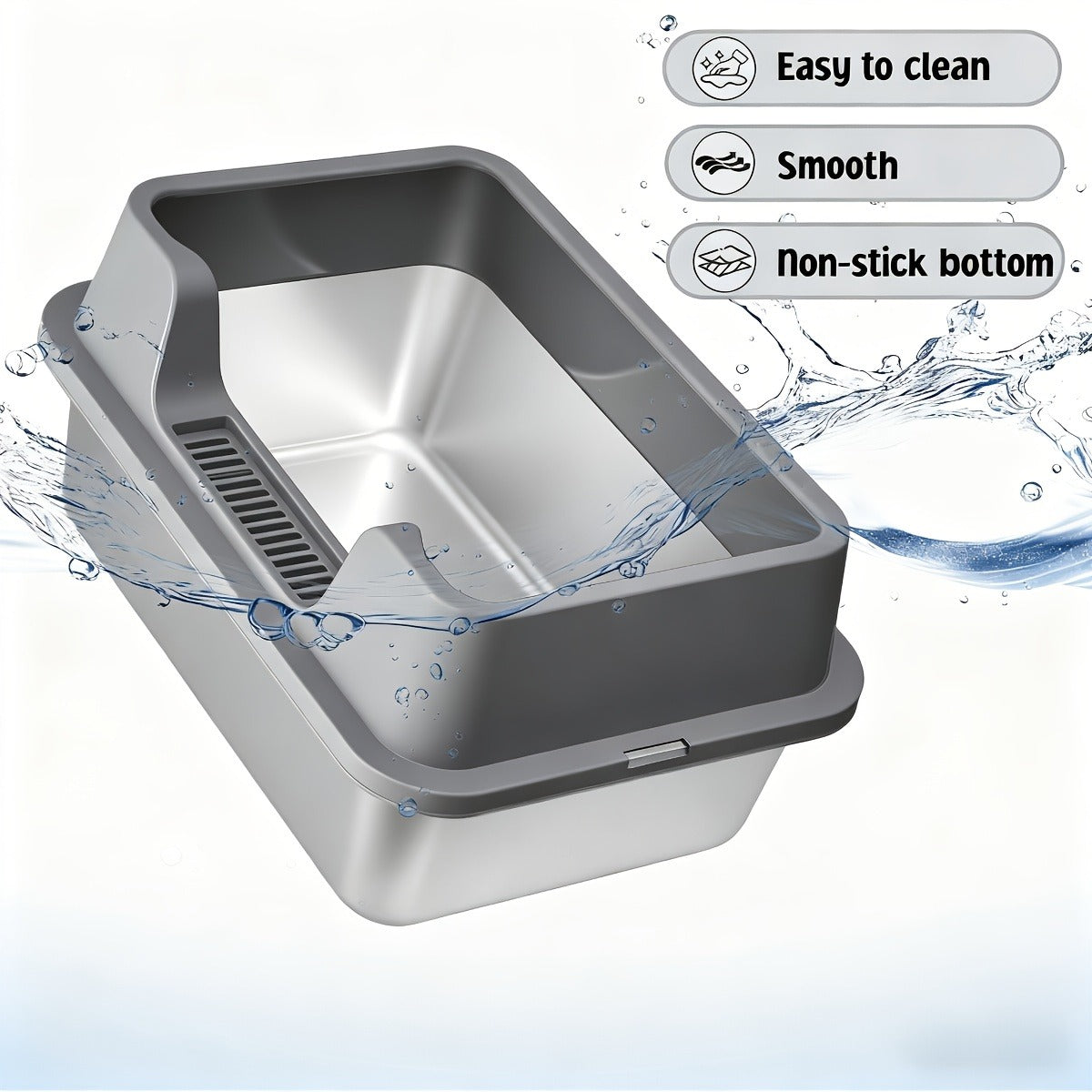 Stainless Steel Cat Litter Box with Scoop – High-Wall Semi-Enclosed Design, Non-Stick Easy Clean Surface, Anti-Leakage Odor Control, 2 Sizes for Kittens - product image 11