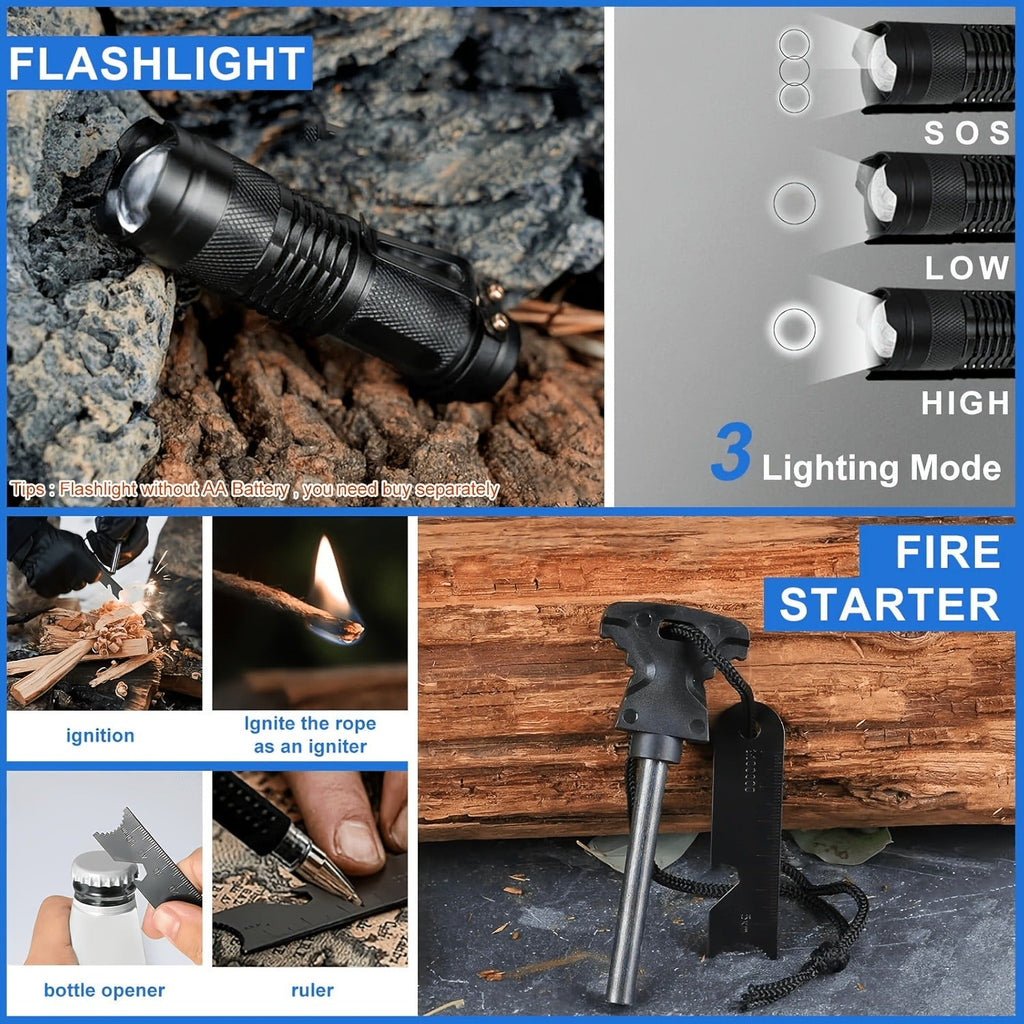 Outdoor Survival Kit 12-115 Piece – Unique Outdoor Gift Idea – Emergency Gear Set for Camping, Hiking & Survival, Multi-Tool Equipment for Men, Dad, Husband