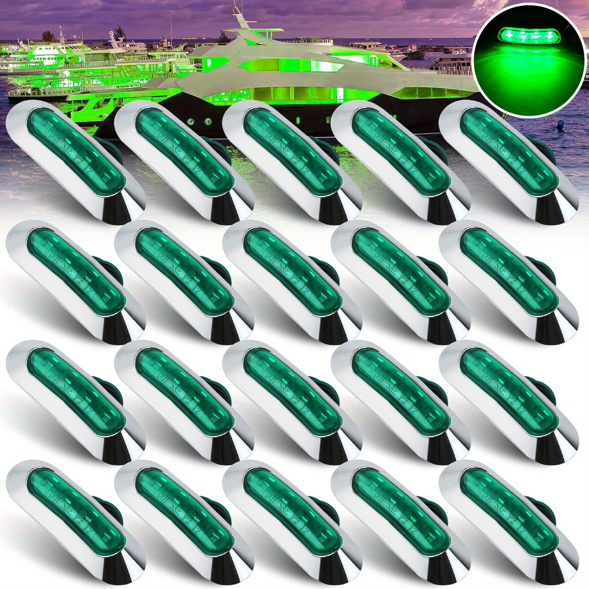 Marine LED Navigation Lights Set of 20 – Low Frequency, No Battery Required, Multi-Color Options – Stern Circular Deck & Onboard Boat Lights for Yachts & Boats