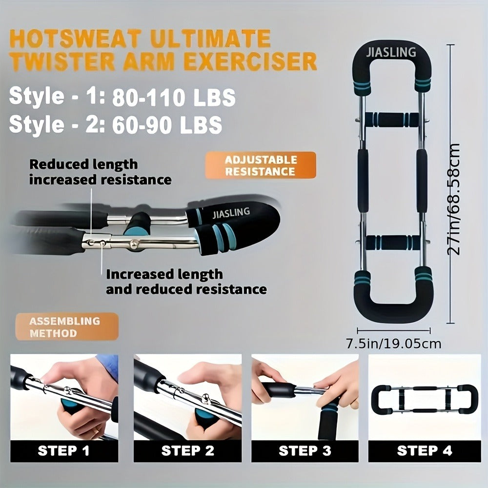 Arm Strength Trainer U-Shaped Spring Resistance Bar – Carry-along Home Gym Chest Expander & Forearm Strengthener with 2-Level Adjustable Resistance Bands - product image 9