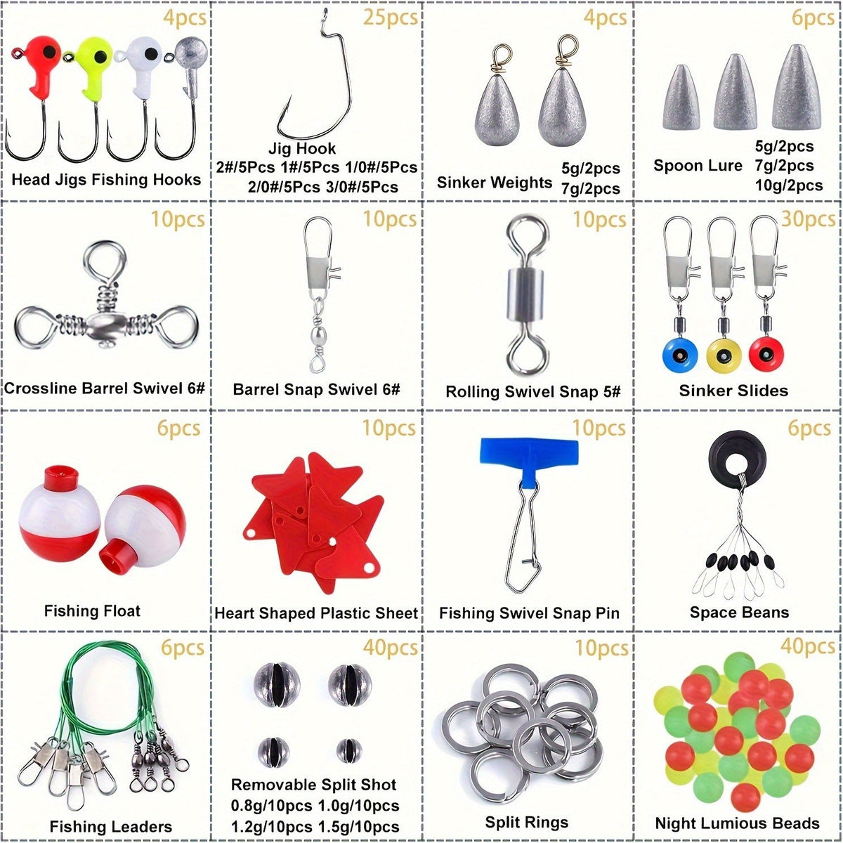 Fishing Accessories Kit 228 Piece Complete Fishing Set with Tackle Box Hooks Sinkers Swivels Lures Essential Gear for Freshwater Saltwater Anglers Gift for Men - product image 5