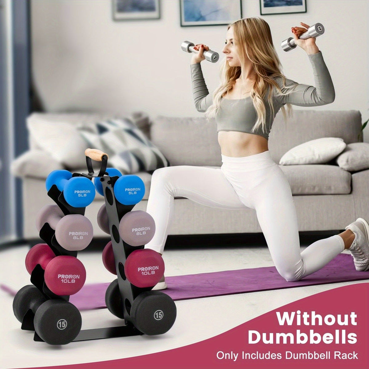 Weight Rack Stand 4-Tier A-Frame with Wooden Handle | Space-Saving Dumbbell Storage for Home Gym, Holds 5 | 15LB Hex & Rubber Dumbbells, Easy Assembly - product image 5